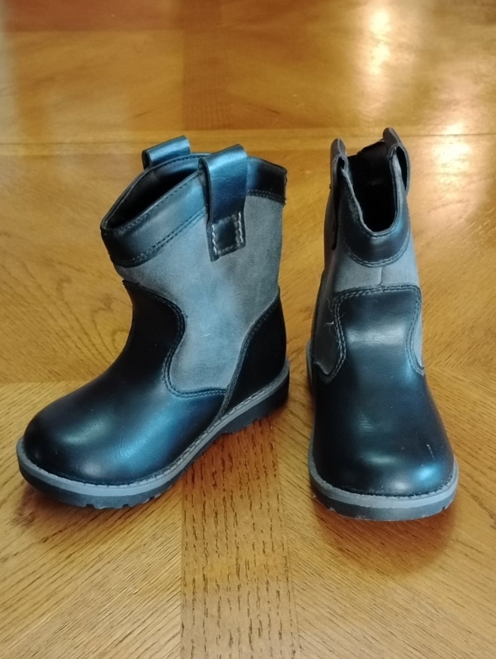 Cat & Jack Size 8 Toddler Cowboy Boots Black Faux Leather Grey Faux Suede
